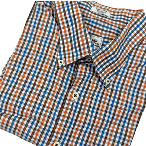Peter Millar Orange Blue Brown Plaid Button Up LS Dress Shirt